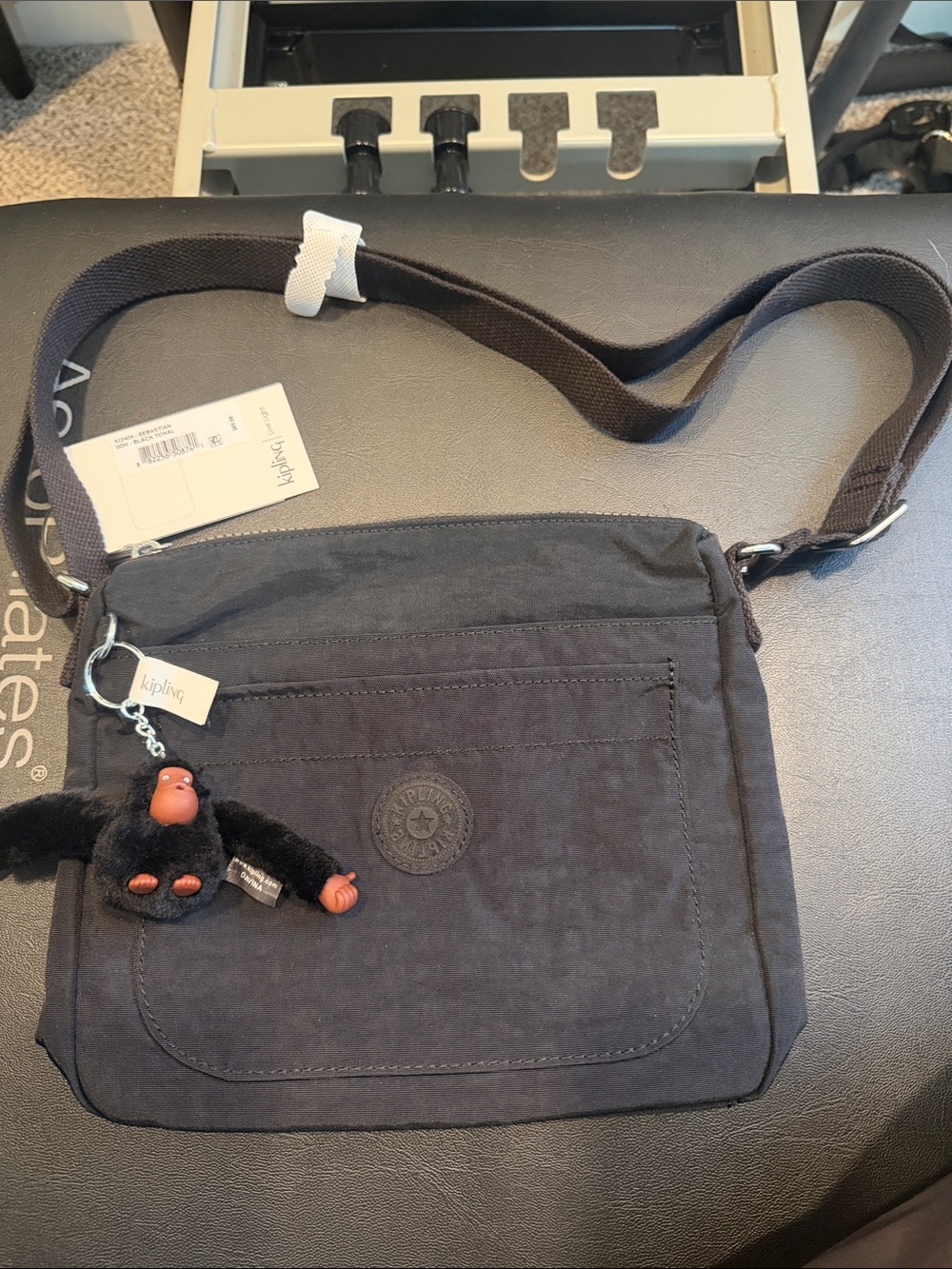 Kipling Black Crossbody Bag with Monkey Keychain